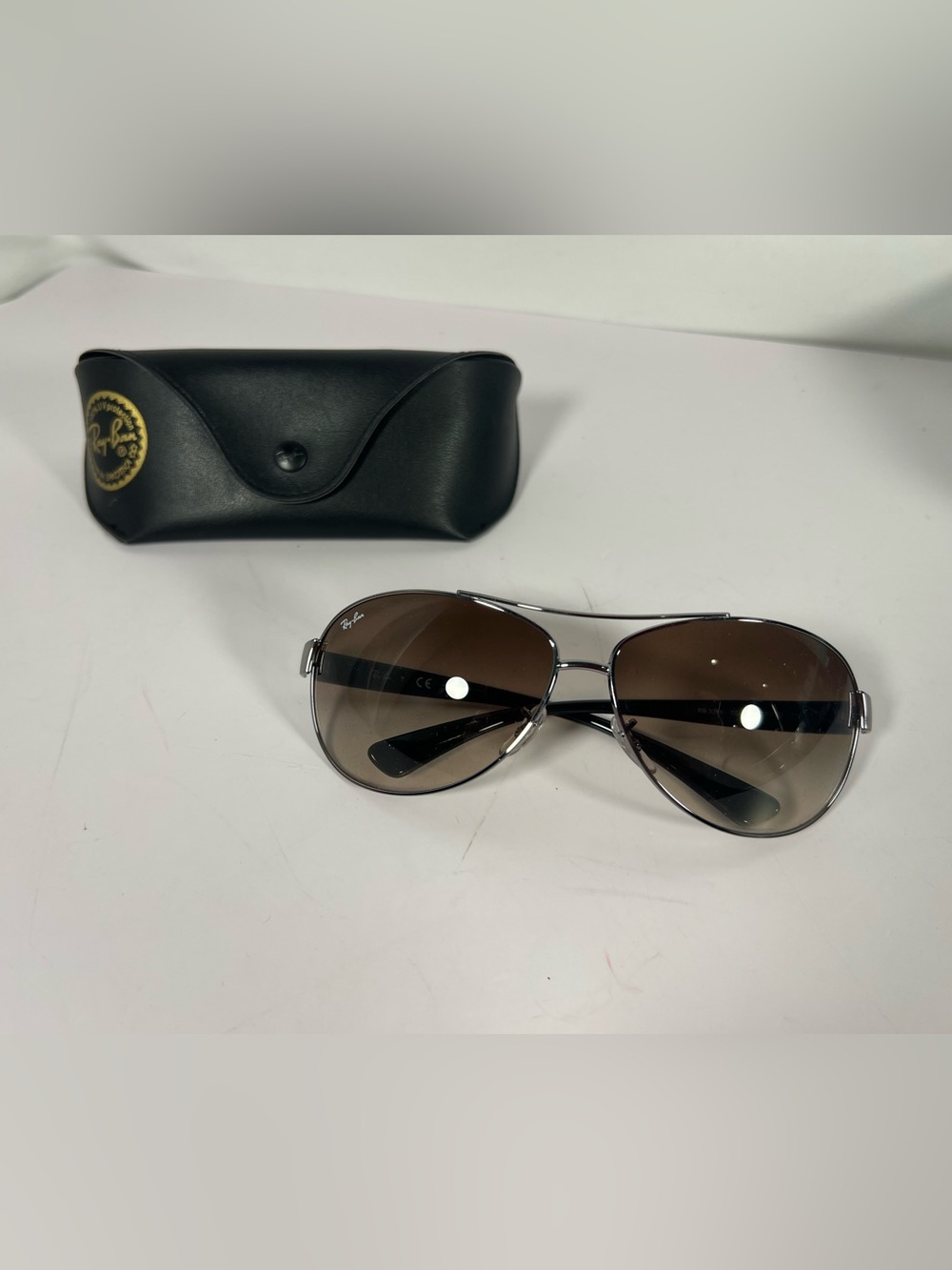 5101: Ray-Ban RB3386 Aviator Brown Gradient Sunglasses Silver + Case